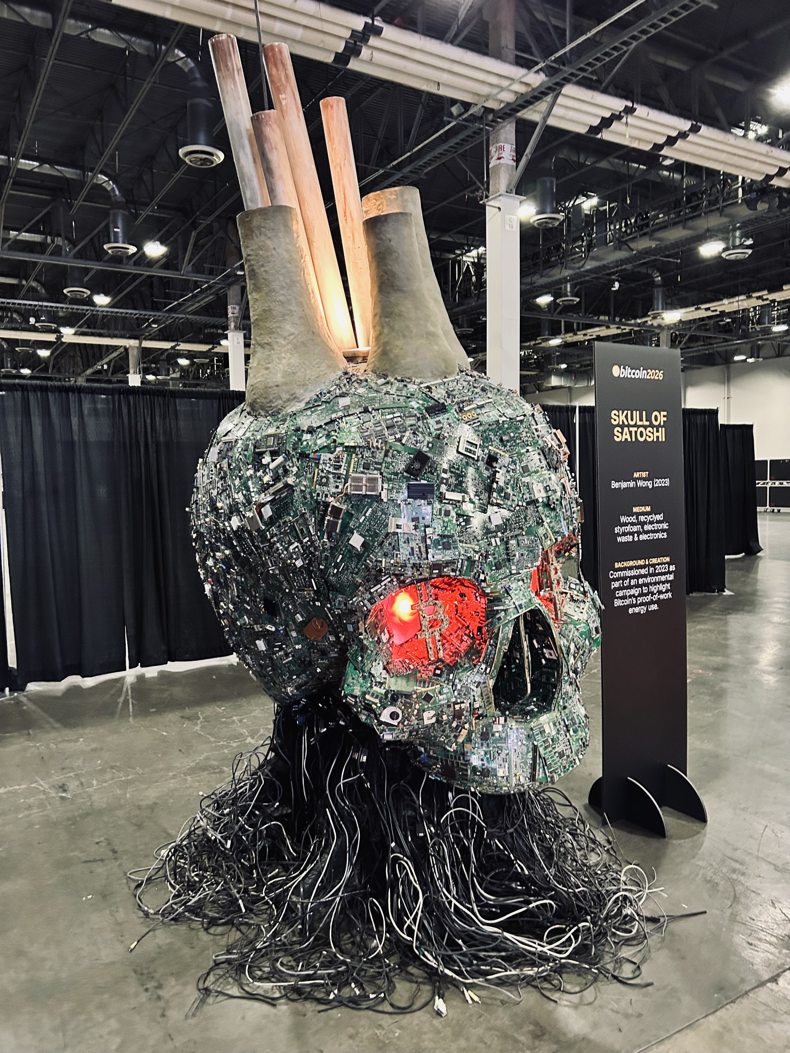 Skull of Satoshi sculpture at Bitcoin Las Vegas